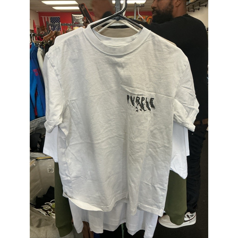 PURPLE White Cotton Men's Crew Neck Graphic Logo Short Sleeve T-Shirt Size Xs